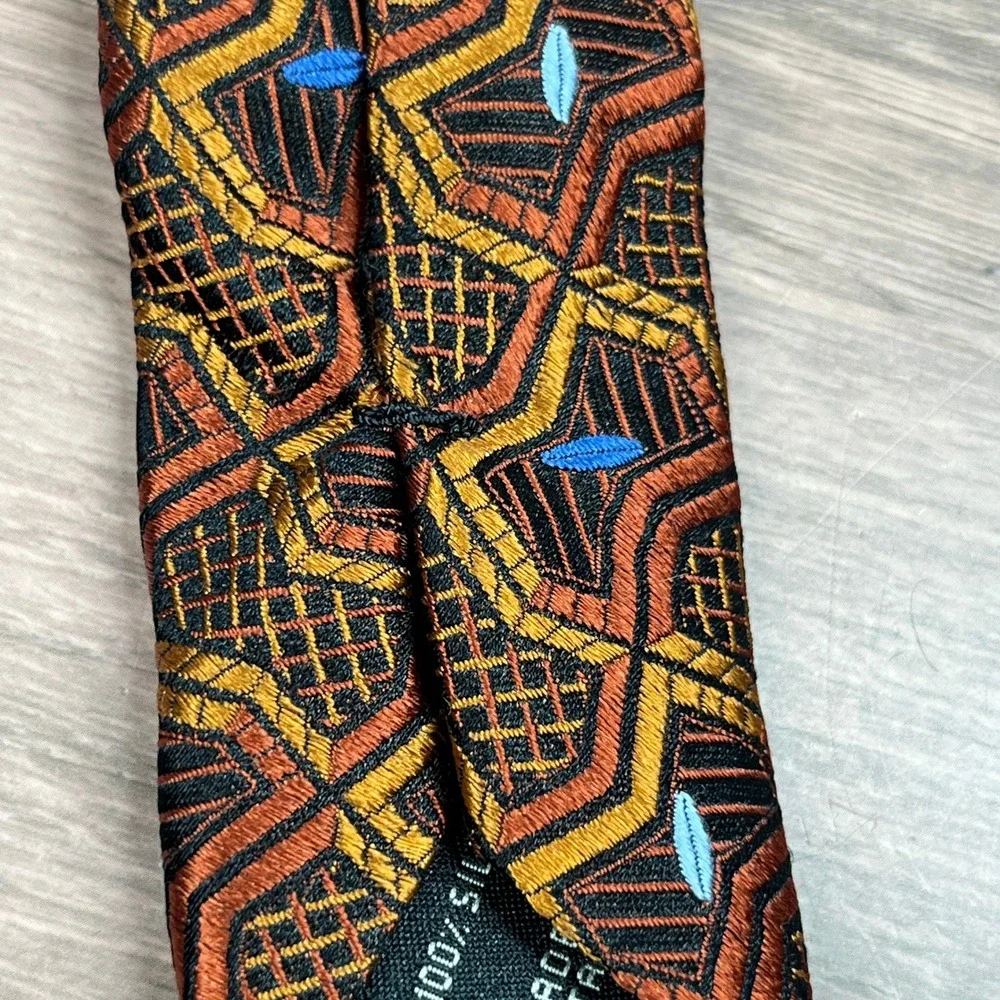 Jos.‎ A. Bank Necktie Mens Orange Gold Geometric Silk Made in Italy Wide Tie